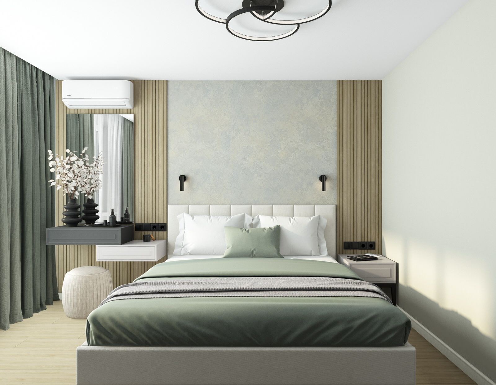 Спальня из проекта 3-х комнатной квартиры для молодой семьи.