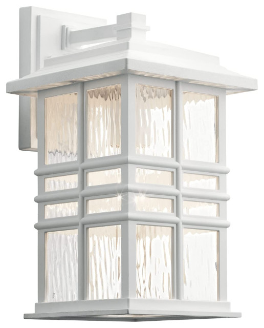 Transitional Wall Sconce, Mission Style Frame With Hammered Glass Panels, White