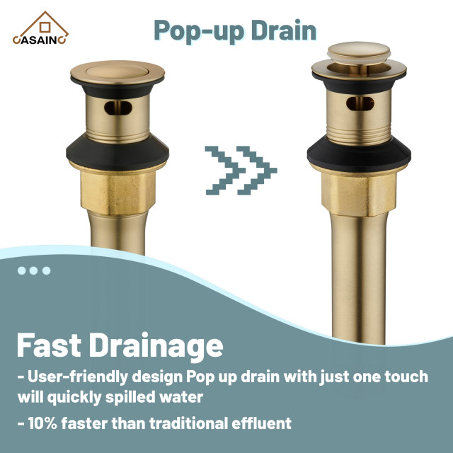 8in Brass Bathroom Sink Faucet 3 Hole Gold Bathroom Faucet 2 Handle ...