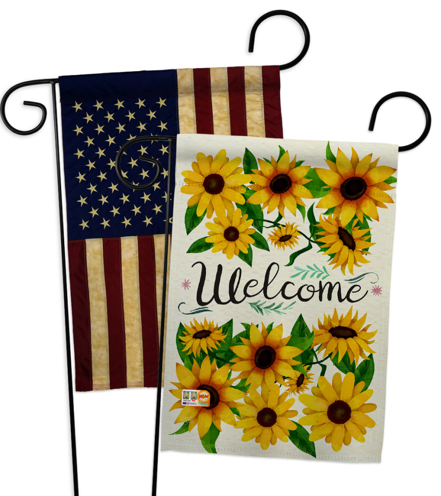 Welcome Sunflowers Bouquet-USA Vintage-Applique Garden Flags Pack-GP104091-BOAA 