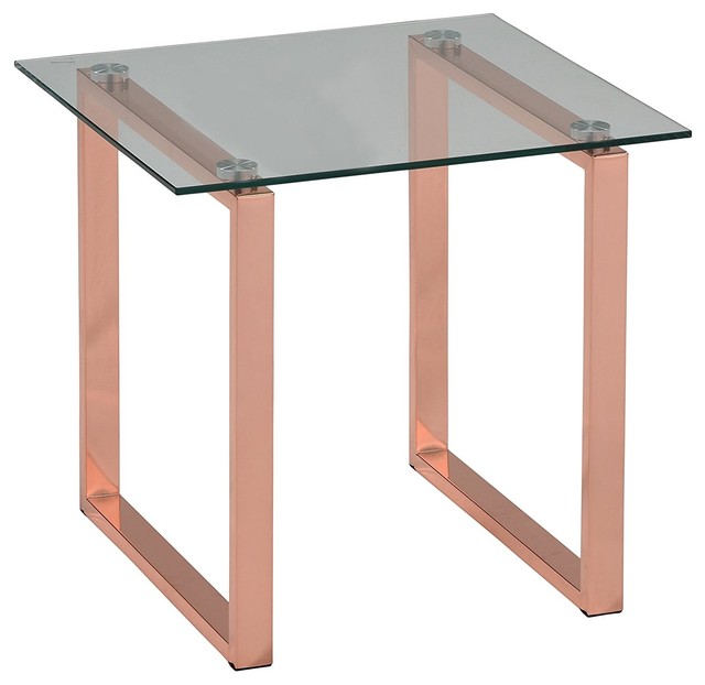 Andi Rose Gold Metal Tempered Glass Top Modern End Table Andi Rose Gold Metal Tempered Glass Top Modern End Table