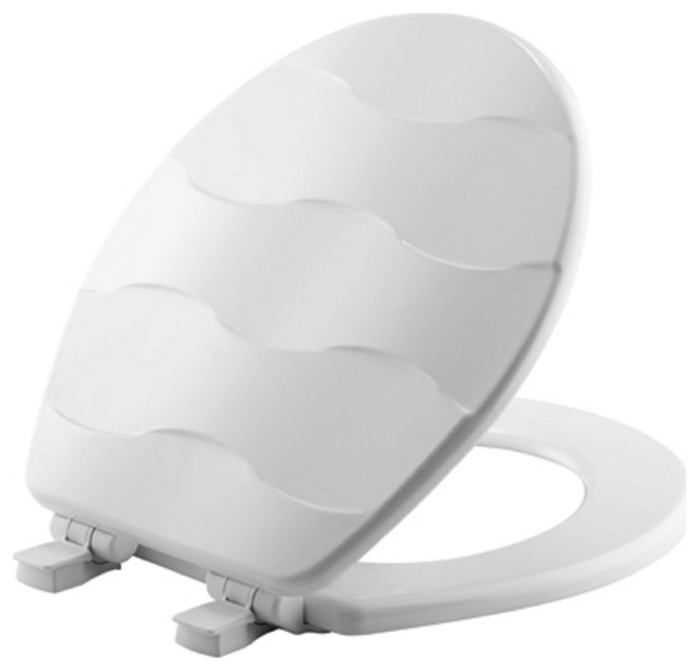 Bemis 33SLOW 000 Wood Sculptured Toilet Seat, Round, White Toilet