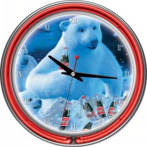Coca-Cola Neon Clock - Polar Bears with Coke Bottle & Cubs