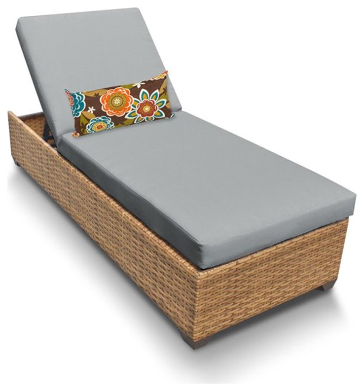 TK Classics Laguna Wicker Patio Chaise Lounge in Tan Tropical