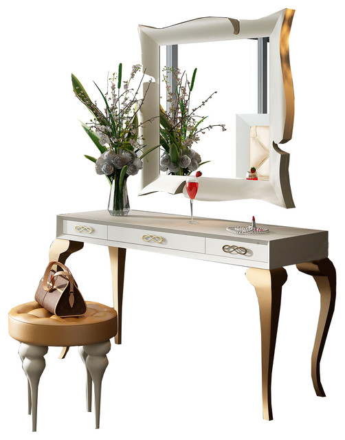 T15 Bedroom Make Up Vanity 55 Contemporary Makeup T15 Bedroom Make Up Vanity 55 White And Gold Glossy Finish