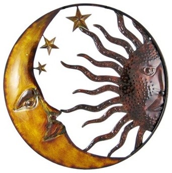 Celestial Hand Painted Sun Moon Metal Art Wall Hanging - Traditional - Artwork - by Zeckos