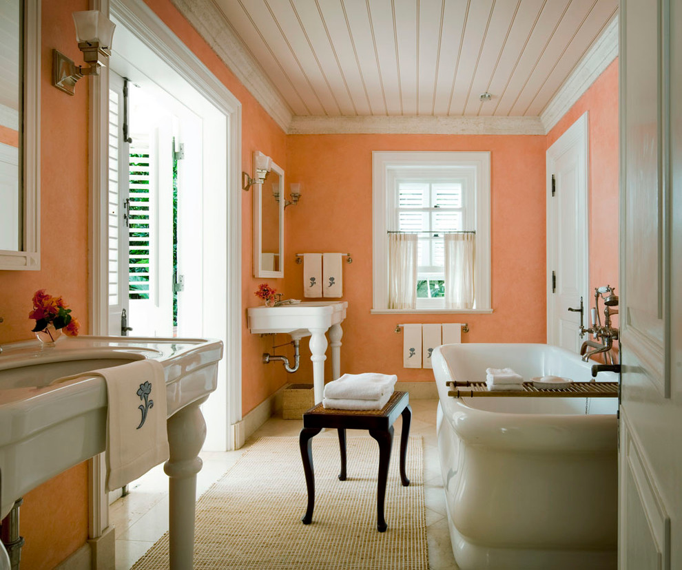 This is an example of a traditional bathroom in New York with a freestanding tub.