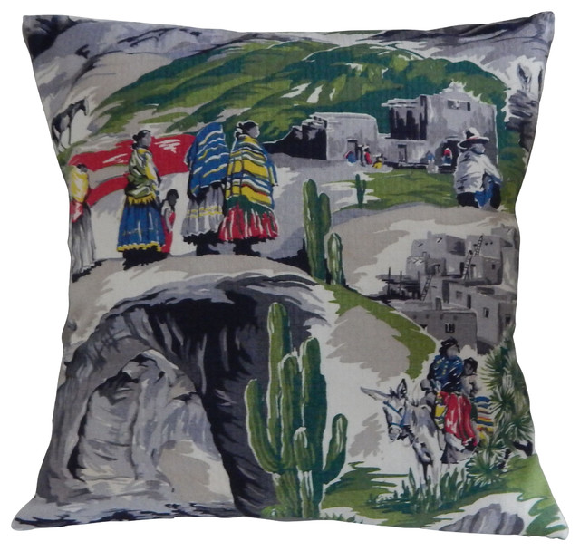 Vintage Southwest Pillow Cover Barkcloth South West Natives