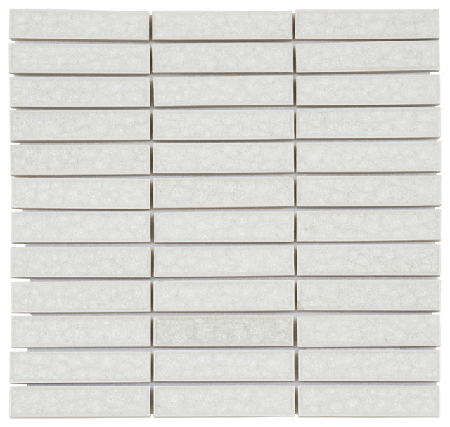 White Crackle Glass Mosaic Tile Stacked Kitchen Backsplash