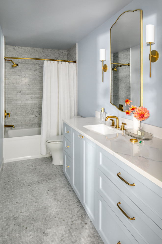 Around the Corner Condo bathroom with marble and brass - Transitional ...