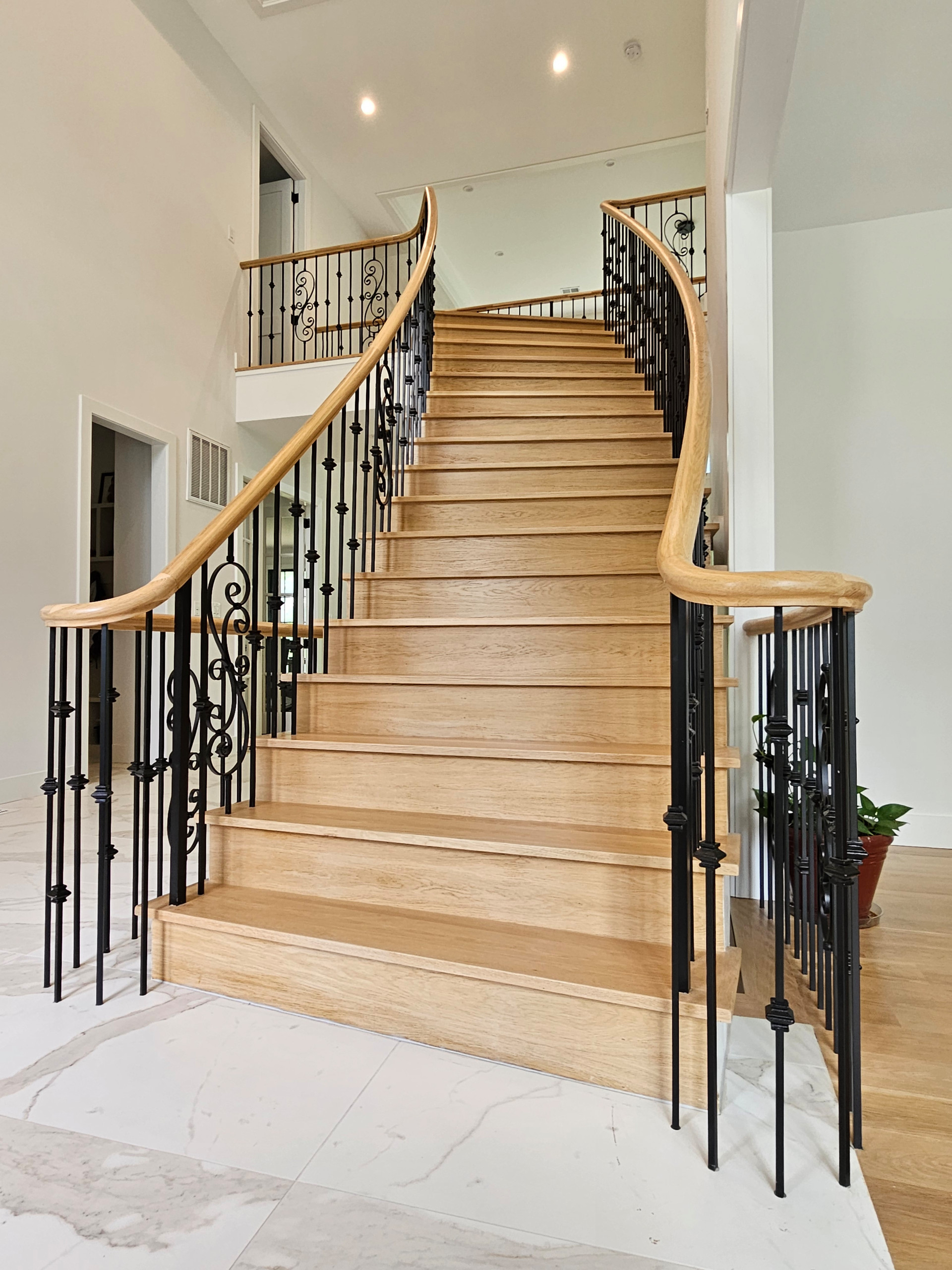 120_Luxurious White Oak Stair with Iron Balusters, Great Falls, 22066