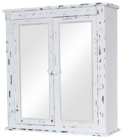 Vintage White Mirrored Bathroom Wall Cabinet - Bathroom ...