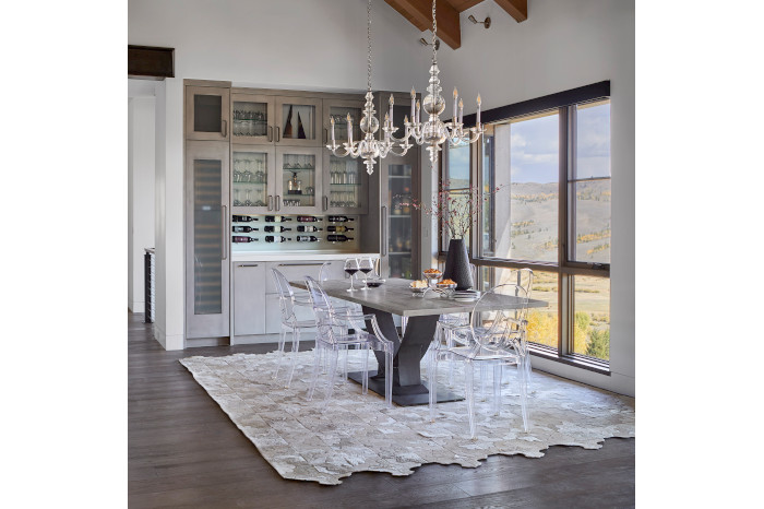 Transitional brown floor dining room photo in Denver