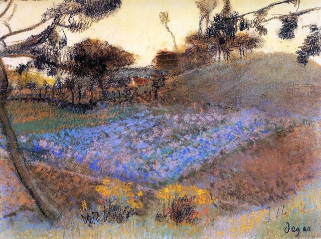 Edgar Degas Field of Flax, 21"x28" Wall Decal Print