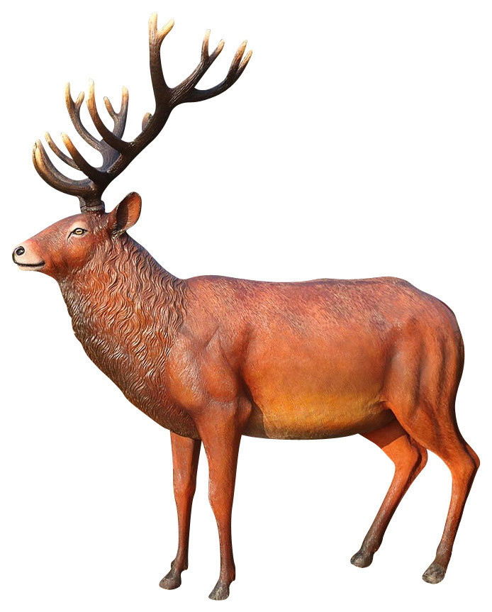 Grand Scale Red Deer Buck Statue Rustic Garden Statues And Yard Art