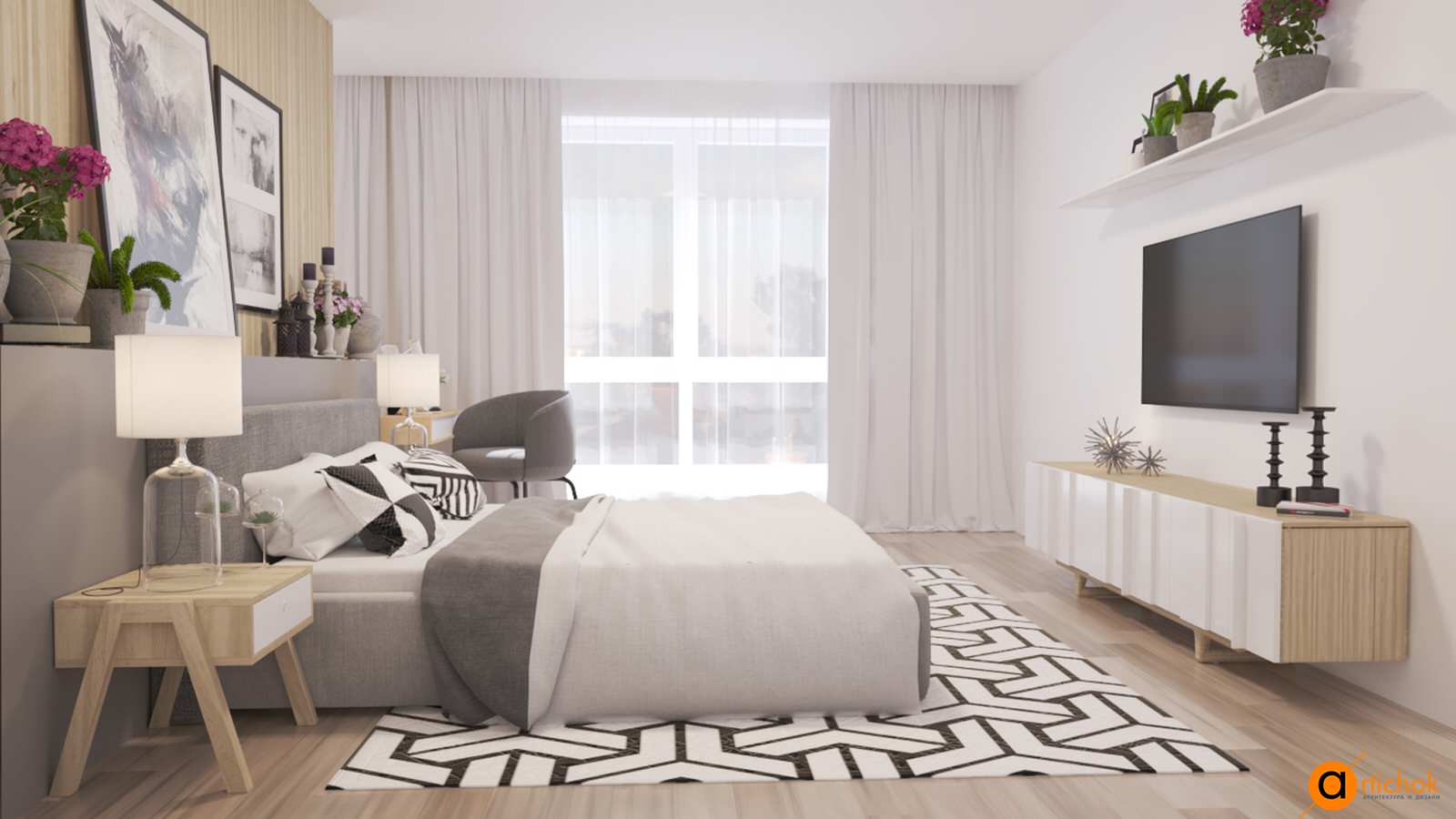 Спальня в стиле минимализм и неоклассика