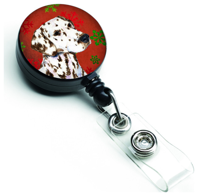 Dalmatian Red & Green Snowflakes Christmas Retractable Badge Reel