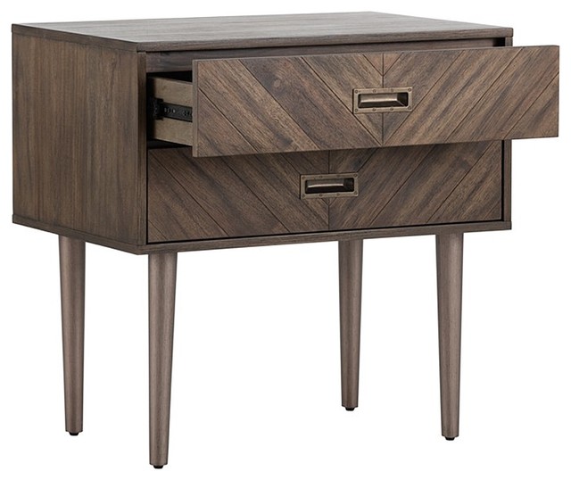 Acacia Wood Night Stand With Two Drawers Midcentury Nightstands And