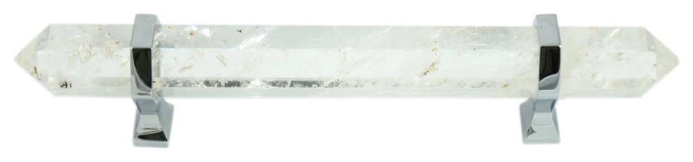 Long Crystal Bar Pull 8" Natural Crystal Quartz Closet and Drawer Pull, Chrome