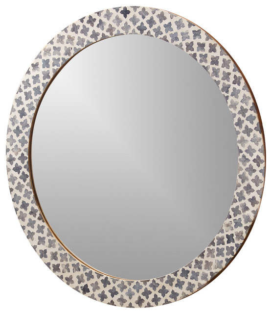 Slate Quatrefoil Round Wall Mirror Transitional Wall Mirrors by