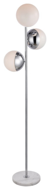 Midcentury Modern Chrome And Frosted White 3-Light Floor Lamp