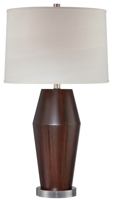 Table Lamp - Dark Walnut/Off-White Fabric Shade