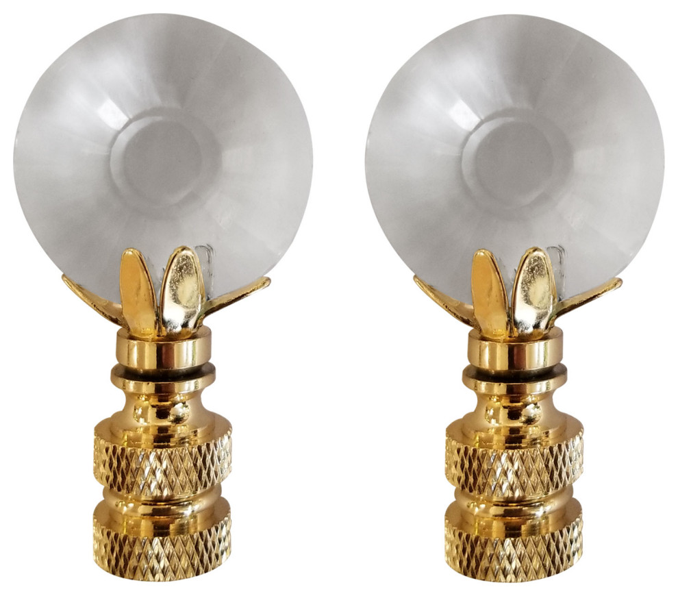 Royal Designs Sun Cut Finial, Clear Faceted Crystal, Polished Brass, Set of 2
