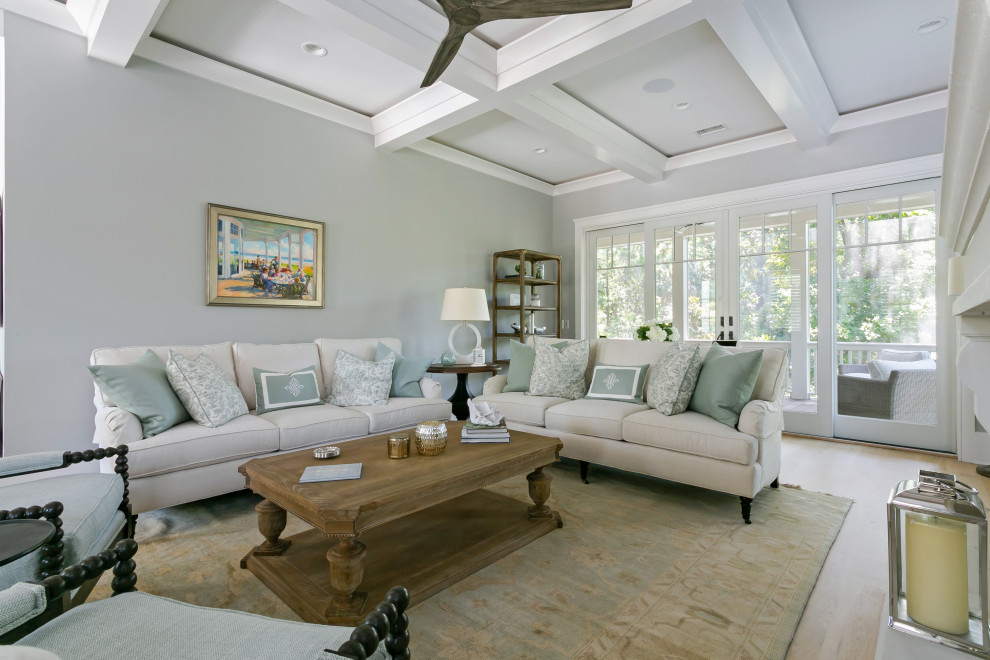 Photo of a beach style living room in Charleston.