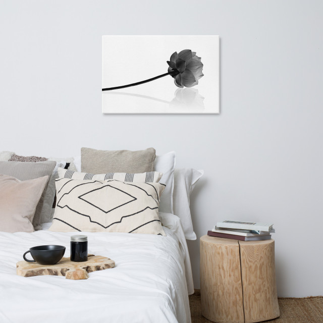 Black And White Flower Canvas Wall Art Resting Lotus Floral Photo, 24 ...