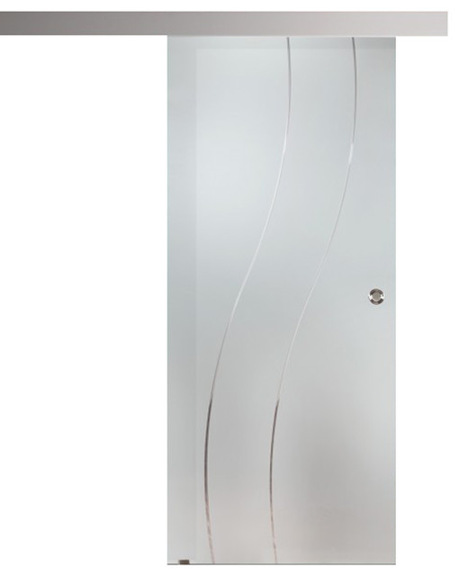 Single Leaf Sliding Barn Glass Door Sandblasted And Clear Curves