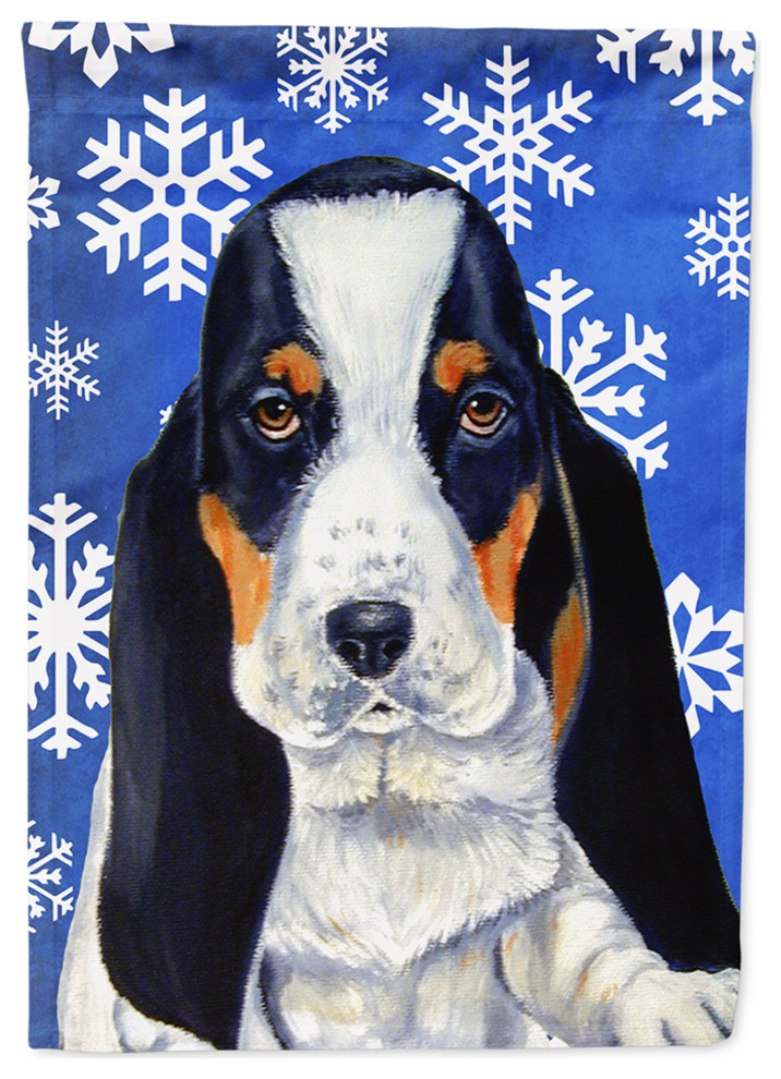Lh9284Chf Basset Hound Winter Snowflakes Holiday Flag Canvas