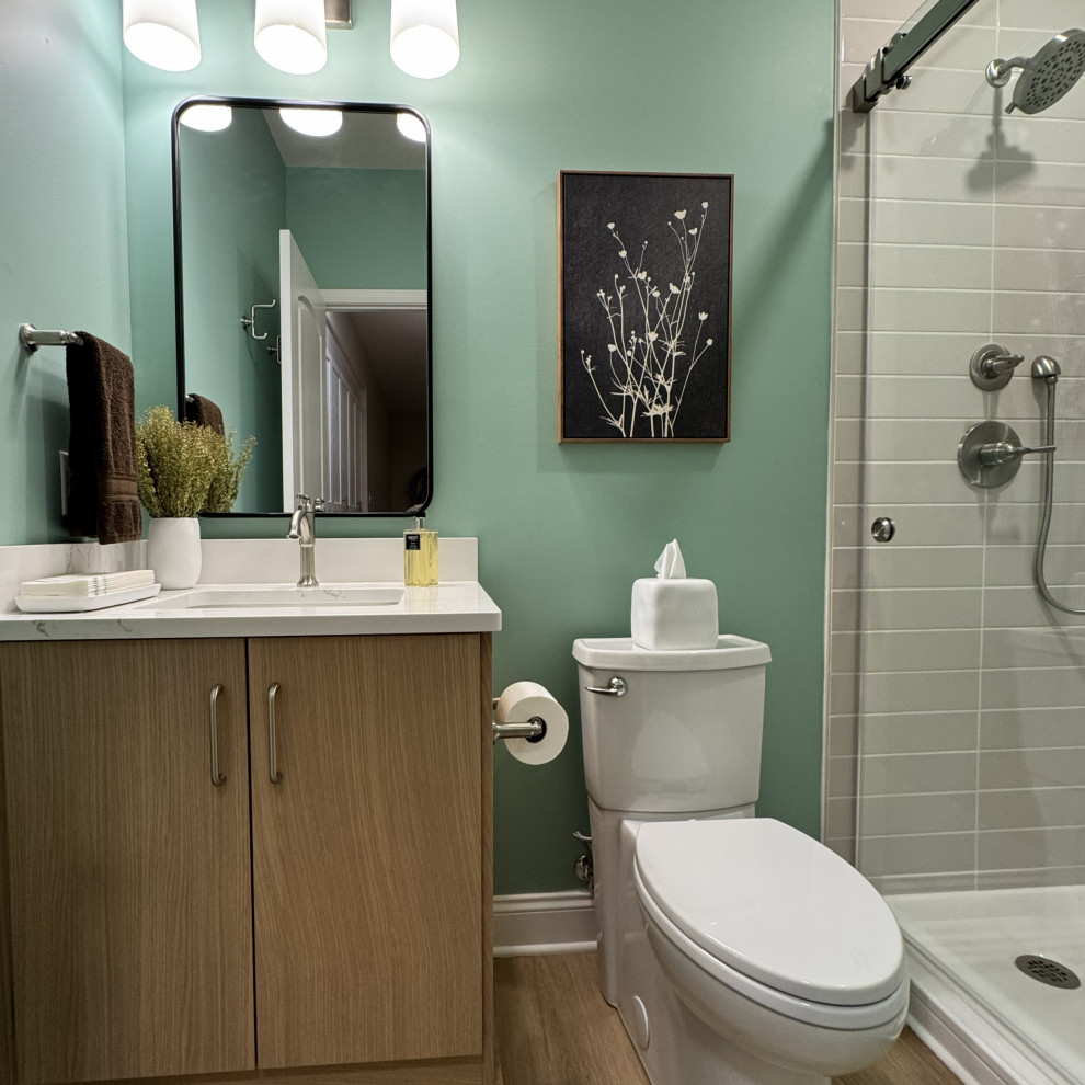 Modern Basement Bathroom with Rift-Cut Oak Vanity