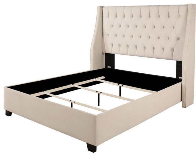 Cambridge Upholstered Platform Bed Cal. King size in Off White Ivory Color