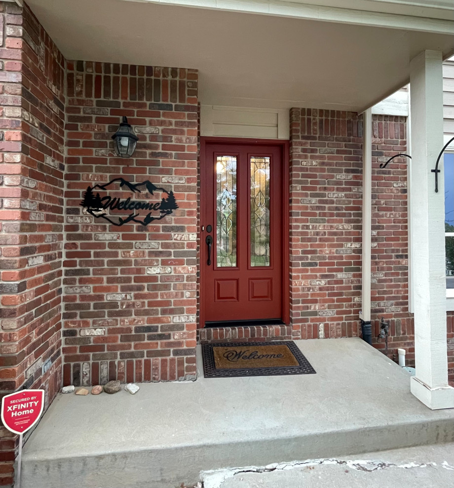 How can this asymmetrical porch look inviting and modern?