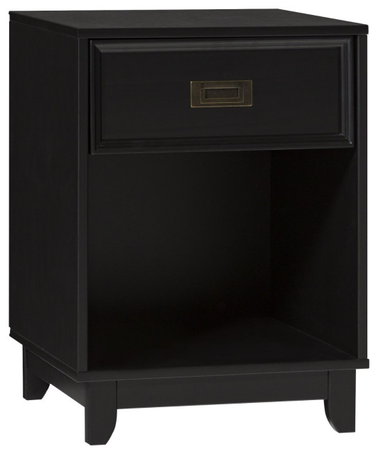 Modern Nightstand, Open Shelf & Panel Accented Drawer With Metal Pull