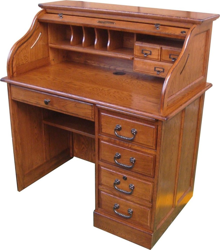 42 Moon Student Roll Top Desk Burnished Walnut Traditional