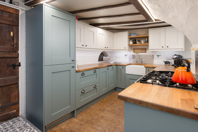 A bespoke size integrated fridge freezer cabinet rustic-kitchen