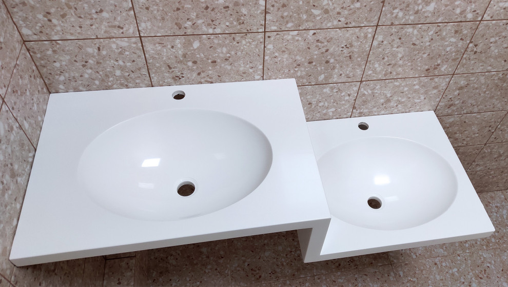 Столешница с 2 раковинами из камня Hi-Macs для санузла