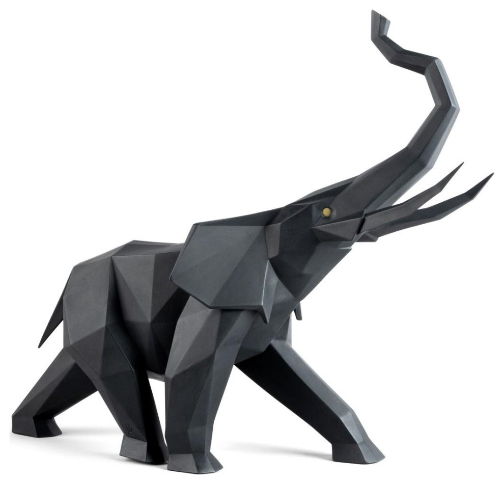 Lladro Black Elephant Figurine