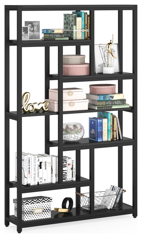 Tribesigns 79" Bookshelf, 7Tier Tall Black Bookcase With 10Open Shelf