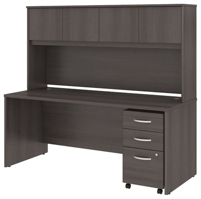 Studio C 72W Office Desk with Hutch and Drawers in Storm Gray