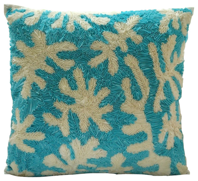 coral and blue pillows