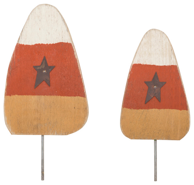 2Piece Rustic Fall Candy Corn Lawn/Garden Stake Set Contemporary