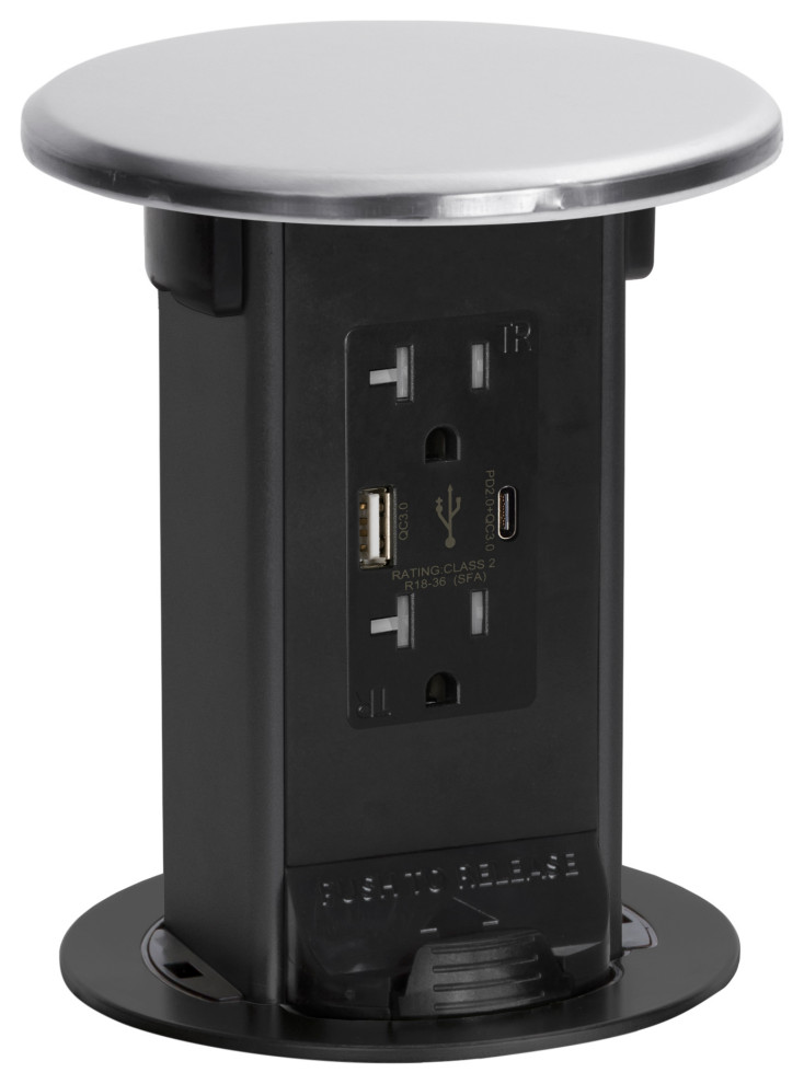 Lew Electric Pop Up Kitchen Outlet With USB Charger, Stainless Steel