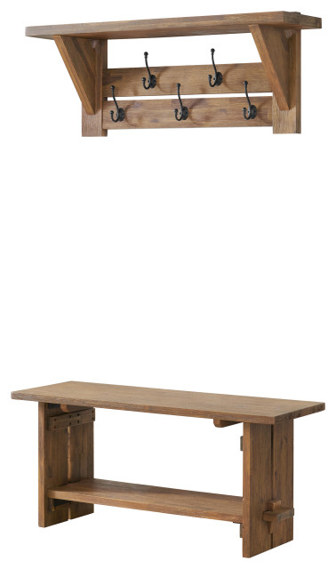 Alaterre Furniture Bethel Tavolo Consolle In Legno Di Acacia | 132 Cm | Doppio Ripiano | Finitura Naturale Rustica