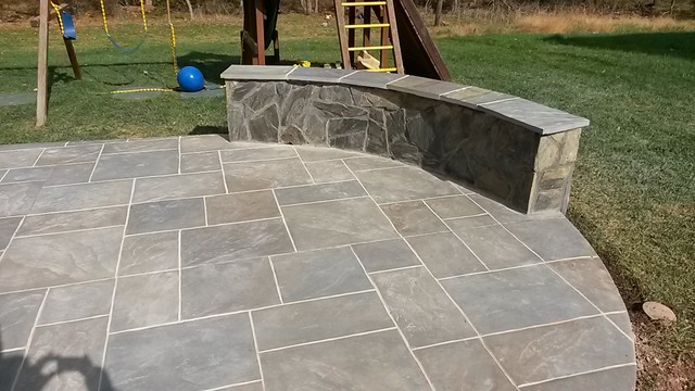 Backyard Patio Using Multi Color Grouted Stamped Concrete With