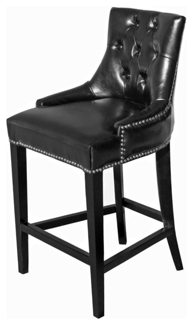 ARTeFAC Tufted Leather Stool - Bar Stools And Counter Stools | Houzz - Tufted Leather Stool, Black, Bar Height transitional-bar-stools-and-