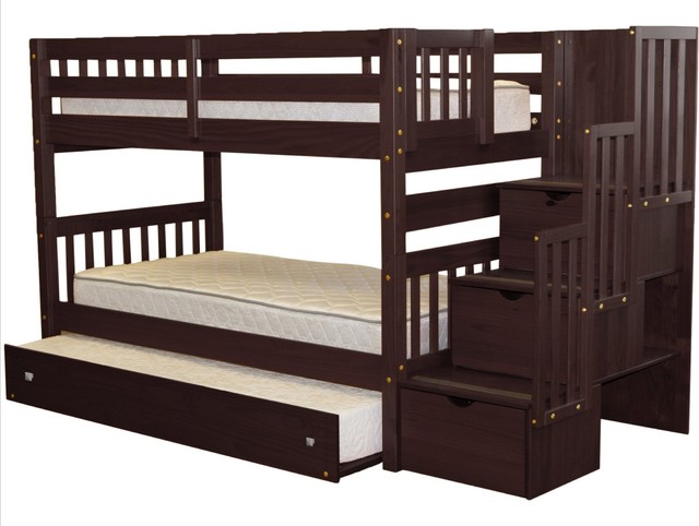 Bedz King Bunk Beds Twin Over Stairway 3 Drawers Trundle Bedz King Bunk Beds Twin Over Stairway 3 Drawers Trundle Cappuccino Transitional By Quality