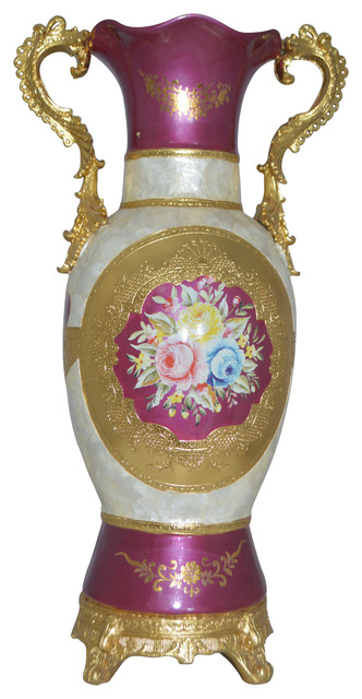 Decoration Vase White Gold and Pink -  Size: 15"L x 9"W x 28"H.
