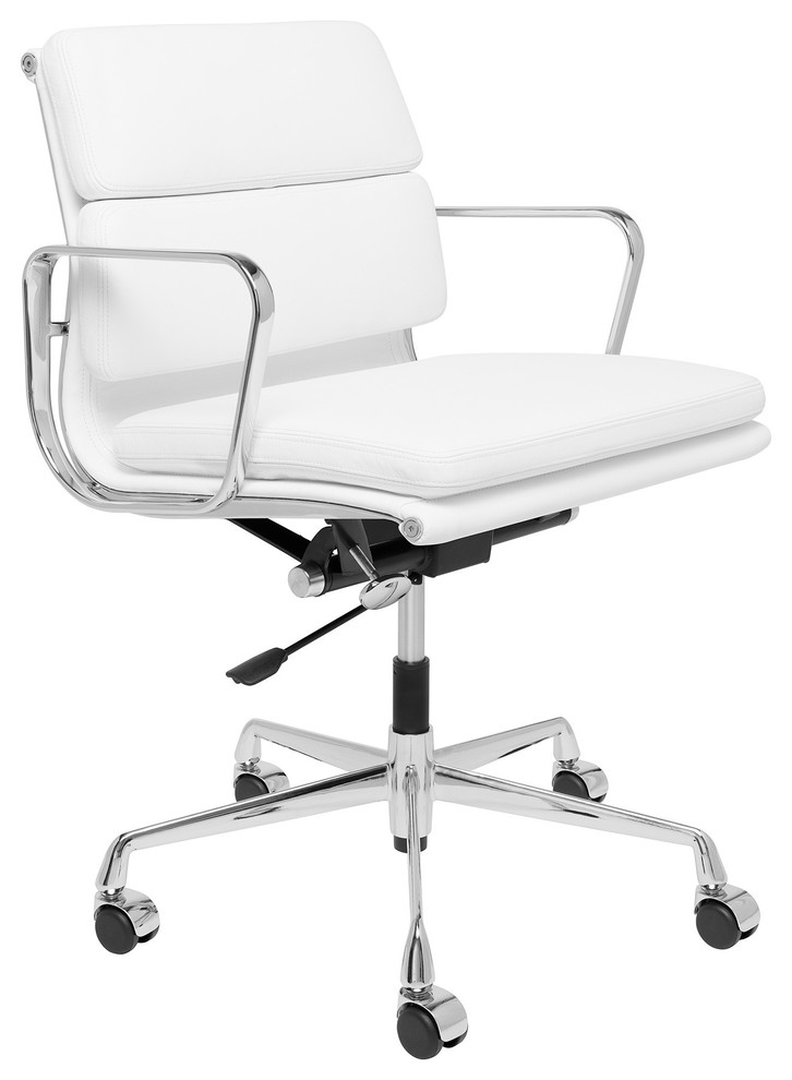 SOHO Premier Soft Pad Management Chair, Italian Leather, White, Mid Back